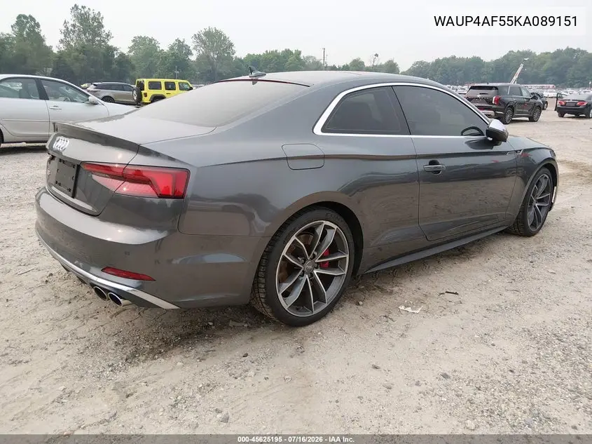 2019 Audi S5 3.0T Premium VIN: WAUP4AF55KA089151 Lot: 45625195