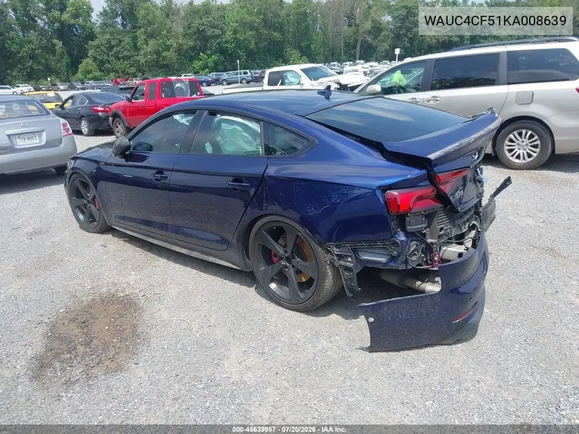 2019 Audi S5 3.0T Premium VIN: WAUC4CF51KA008639 Lot: 45639957
