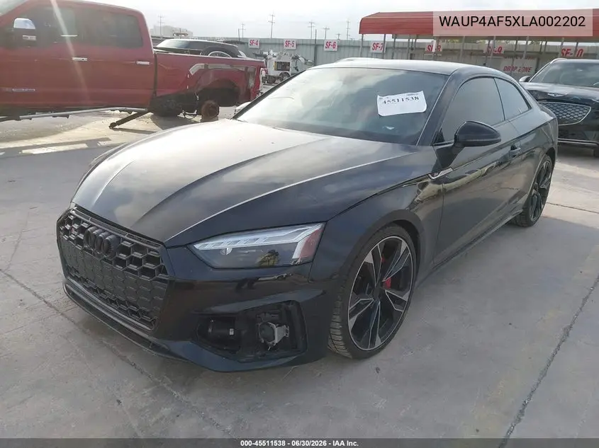 2020 Audi S5 Premium Plus Tfsi Quattro Tiptronic VIN: WAUP4AF5XLA002202 Lot: 45511538