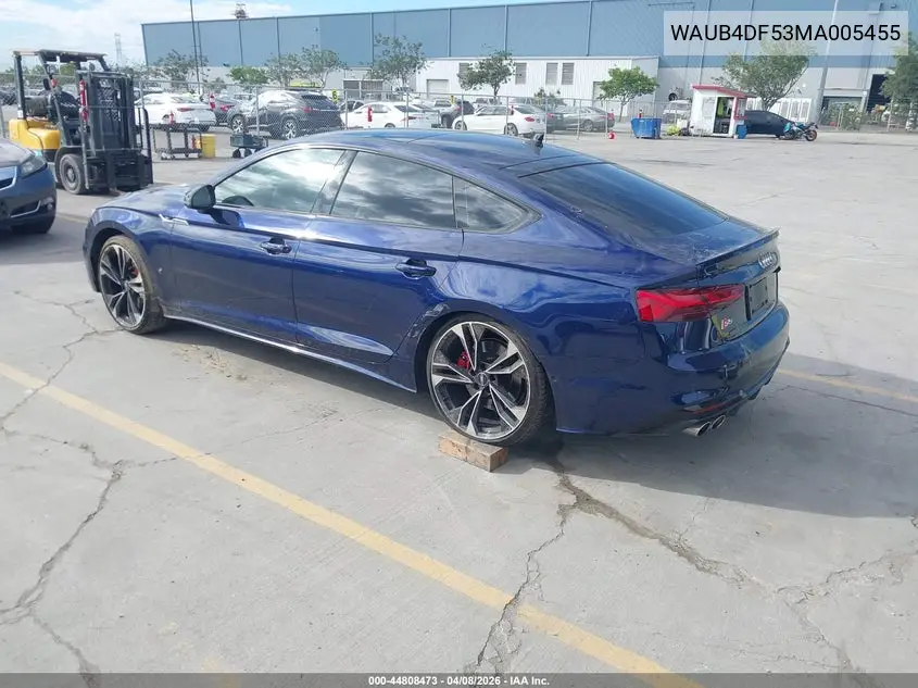 2021 Audi S5 Sportback Prestige Tfsi Quattro Tiptronic VIN: WAUB4DF53MA005455 Lot: 44808473