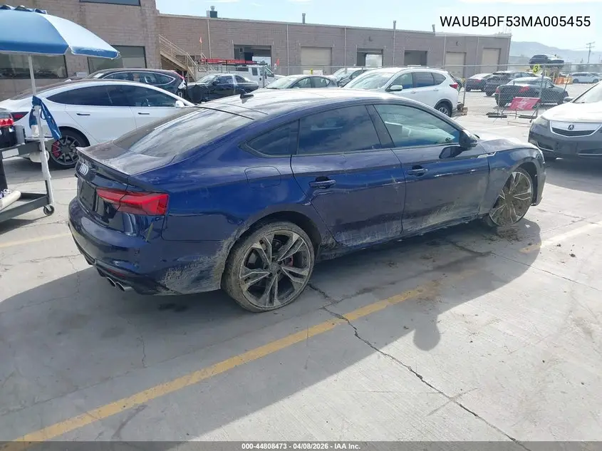 2021 Audi S5 Sportback Prestige Tfsi Quattro Tiptronic VIN: WAUB4DF53MA005455 Lot: 44808473