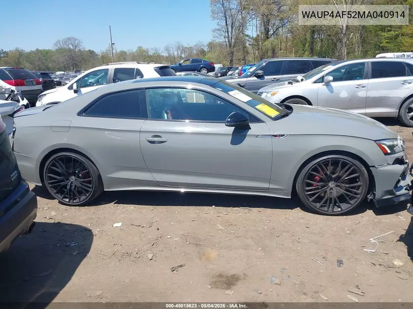 2021 Audi S5 Premium Plus Tfsi Quattro Tiptronic VIN: WAUP4AF52MA040914 Lot: 45015623