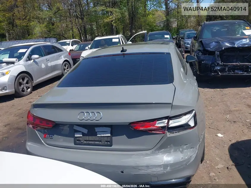 2021 Audi S5 Premium Plus Tfsi Quattro Tiptronic VIN: WAUP4AF52MA040914 Lot: 45015623