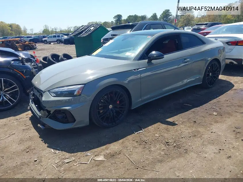 2021 Audi S5 Premium Plus Tfsi Quattro Tiptronic VIN: WAUP4AF52MA040914 Lot: 45015623
