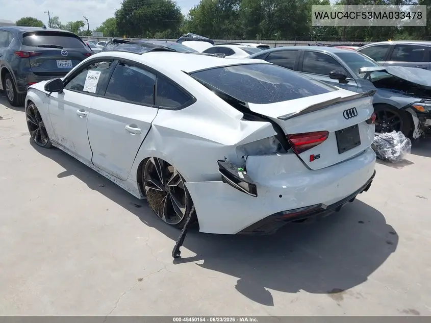 2021 Audi S5 Sportback Premium Plus Tfsi Quattro Tiptronic VIN: WAUC4CF53MA033478 Lot: 45450154