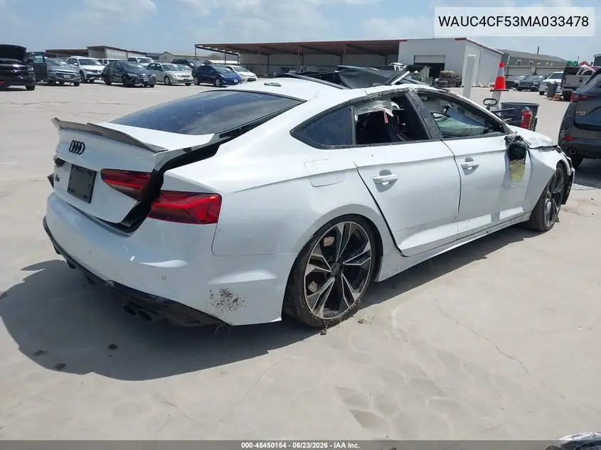 2021 Audi S5 Sportback Premium Plus Tfsi Quattro Tiptronic VIN: WAUC4CF53MA033478 Lot: 45450154