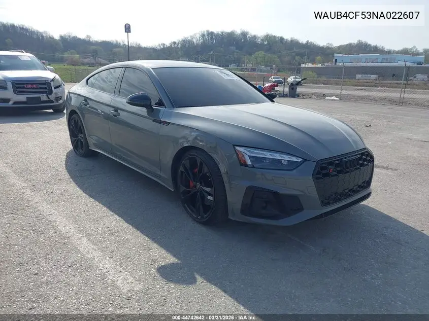 2022 Audi S5 Sportback Prestige Tfsi Quattro Tiptronic VIN: WAUB4CF53NA022607 Lot: 44742642