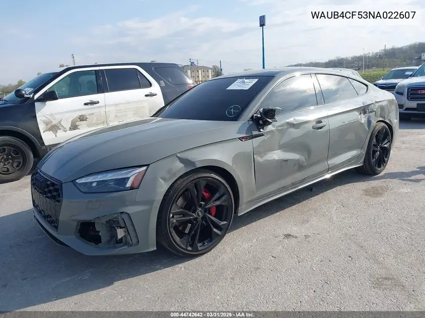 2022 Audi S5 Sportback Prestige Tfsi Quattro Tiptronic VIN: WAUB4CF53NA022607 Lot: 44742642