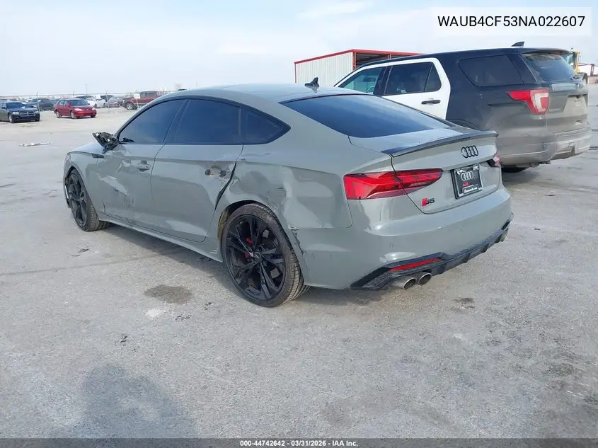 2022 Audi S5 Sportback Prestige Tfsi Quattro Tiptronic VIN: WAUB4CF53NA022607 Lot: 44742642
