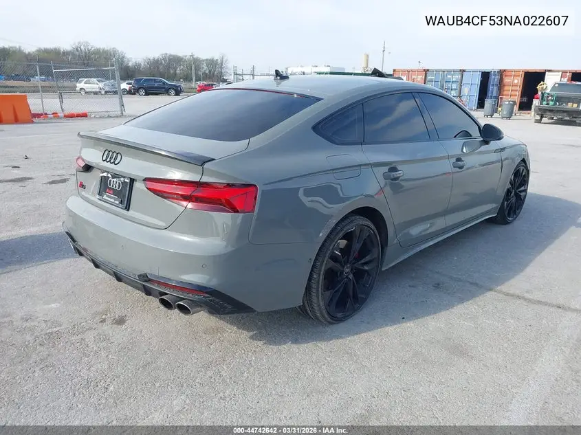 2022 Audi S5 Sportback Prestige Tfsi Quattro Tiptronic VIN: WAUB4CF53NA022607 Lot: 44742642