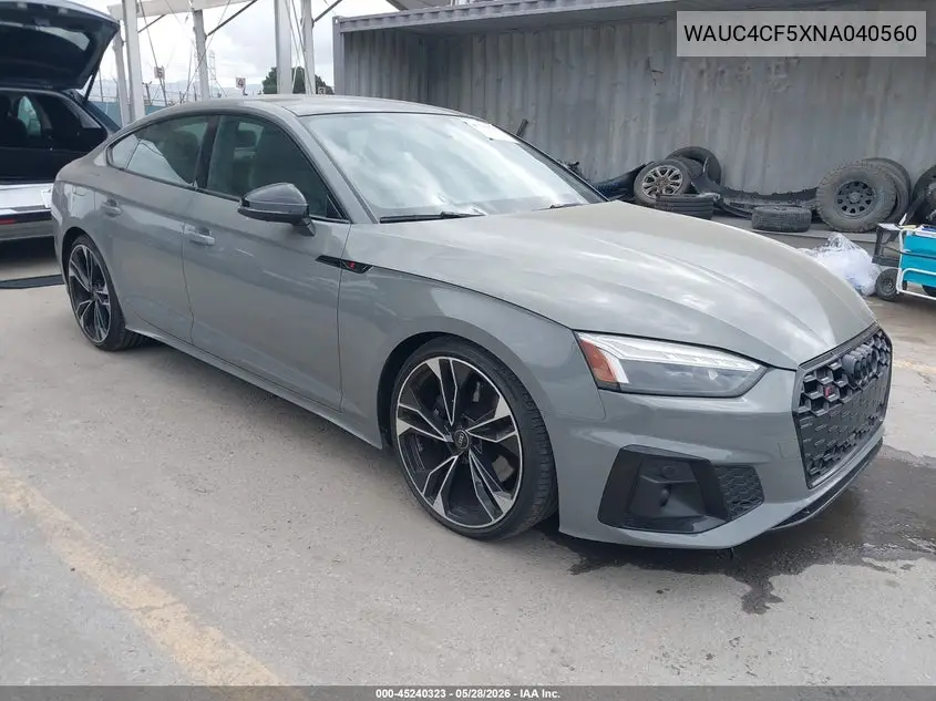 2022 Audi S5 Sportback Premium Plus Tfsi Quattro Tiptronic VIN: WAUC4CF5XNA040560 Lot: 45240323