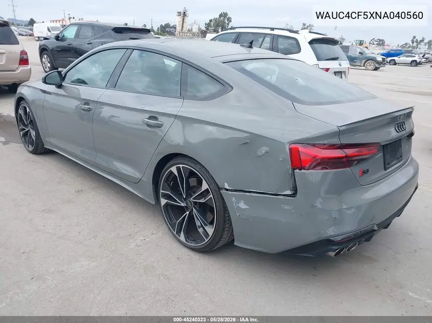 2022 Audi S5 Sportback Premium Plus Tfsi Quattro Tiptronic VIN: WAUC4CF5XNA040560 Lot: 45240323