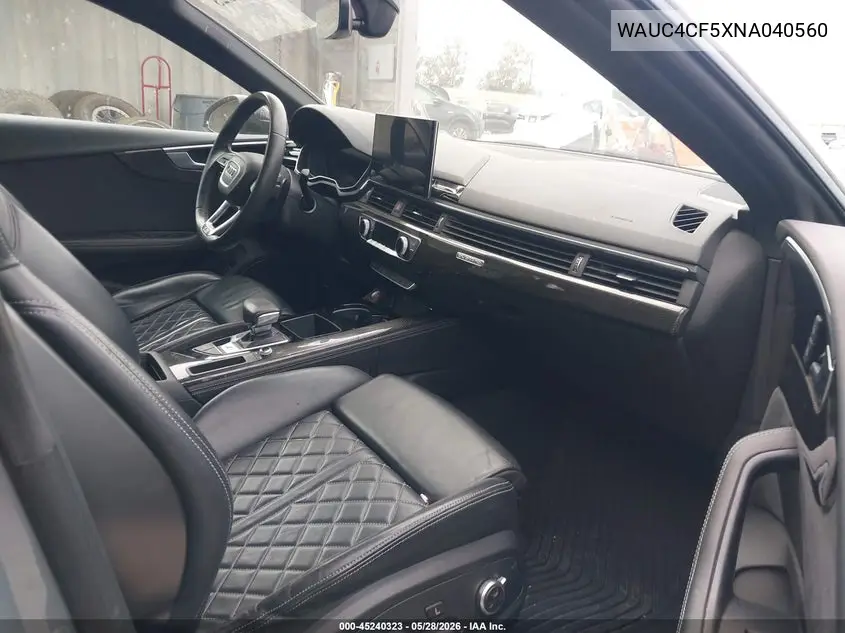 2022 Audi S5 Sportback Premium Plus Tfsi Quattro Tiptronic VIN: WAUC4CF5XNA040560 Lot: 45240323