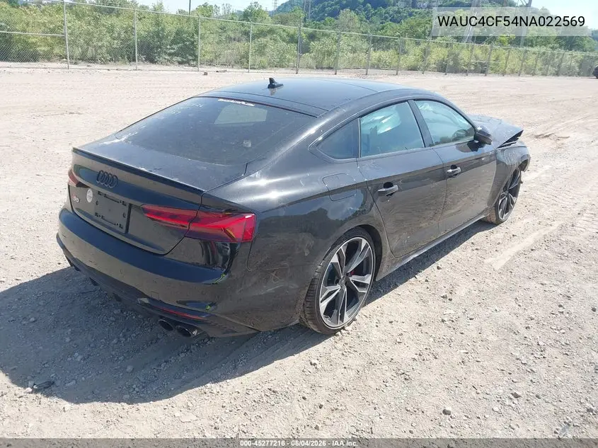 2022 Audi S5 Sportback Premium Plus Tfsi Quattro Tiptronic VIN: WAUC4CF54NA022569 Lot: 45277216