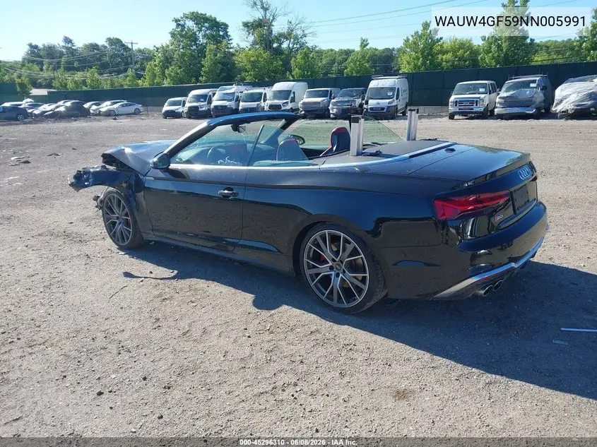 2022 Audi S5 Cabriolet Premium Plus Tfsi Quattro Tiptronic VIN: WAUW4GF59NN005991 Lot: 45296310