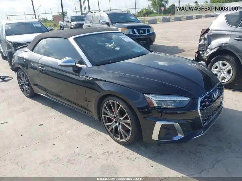 2023 Audi S5 Cabriolet Premium Plus Tfsi Quattro Tiptronic VIN: WAUW4GF5XPN008000 Lot: 45467596