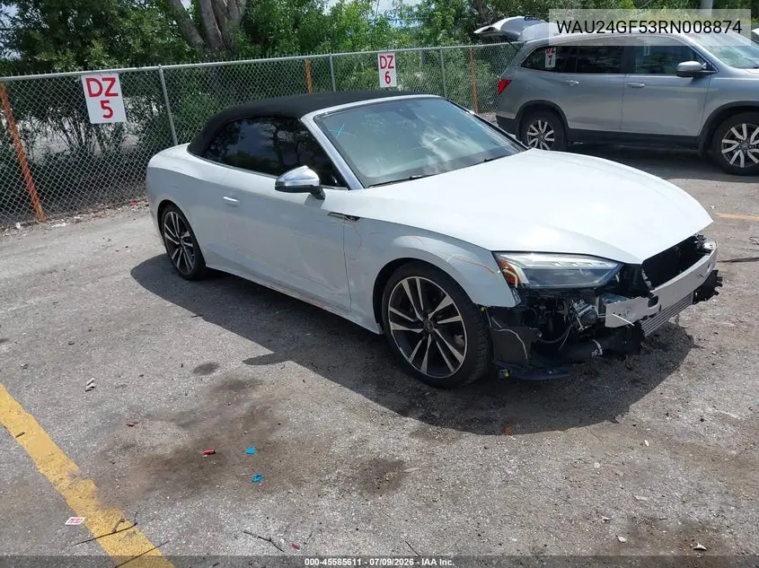 2024 Audi S5 Cabriolet Premium Tfsi Quattro Tiptronic VIN: WAU24GF53RN008874 Lot: 45585611