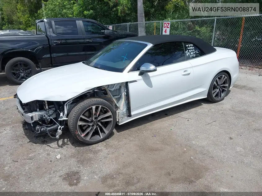 2024 Audi S5 Cabriolet Premium Tfsi Quattro Tiptronic VIN: WAU24GF53RN008874 Lot: 45585611