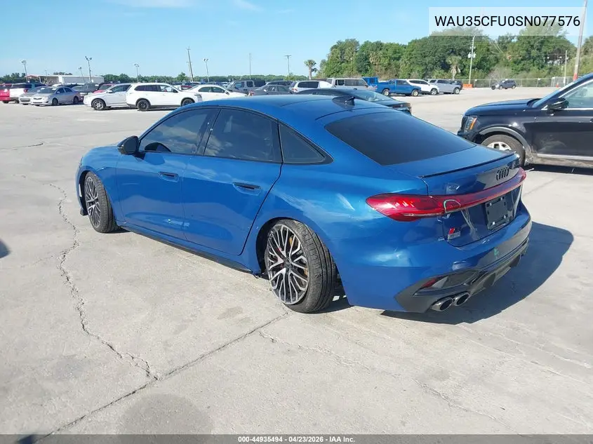 2025 Audi All-New S5 Prestige Tfsi Quattro S Tronic VIN: WAU35CFU0SN077576 Lot: 44935494