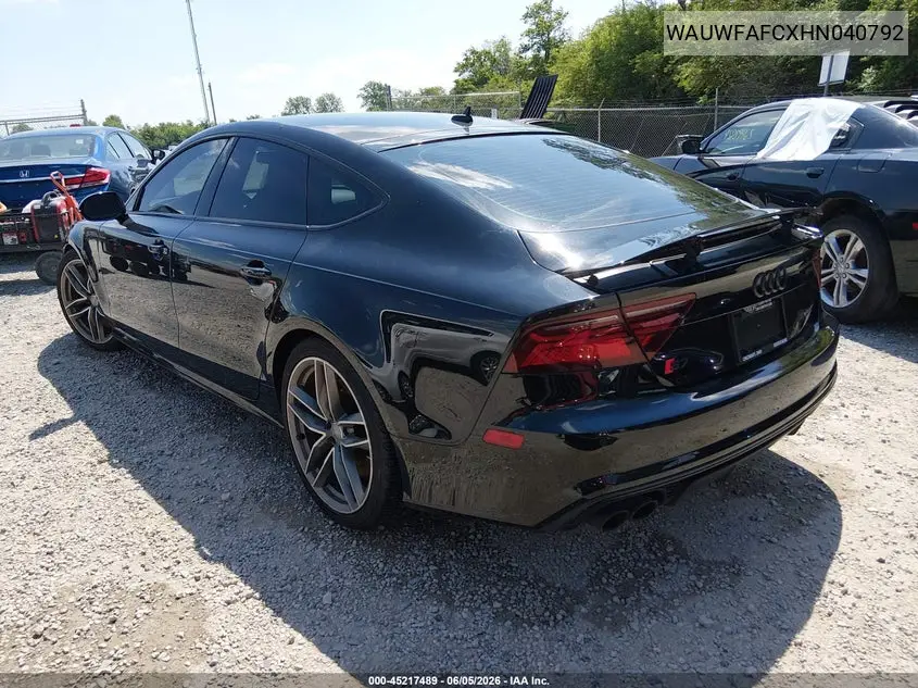 2017 Audi S7 4.0T Premium Plus VIN: WAUWFAFCXHN040792 Lot: 45217489