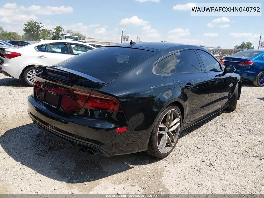 2017 Audi S7 4.0T Premium Plus VIN: WAUWFAFCXHN040792 Lot: 45217489