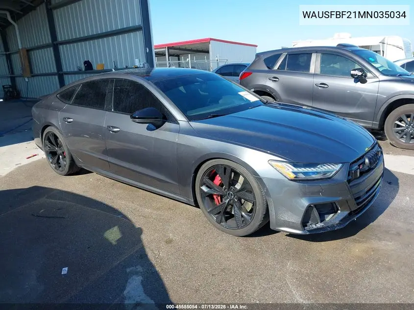 2021 Audi S7 Sportback Prestige Tfsi Quattro Tiptronic VIN: WAUSFBF21MN035034 Lot: 45585054