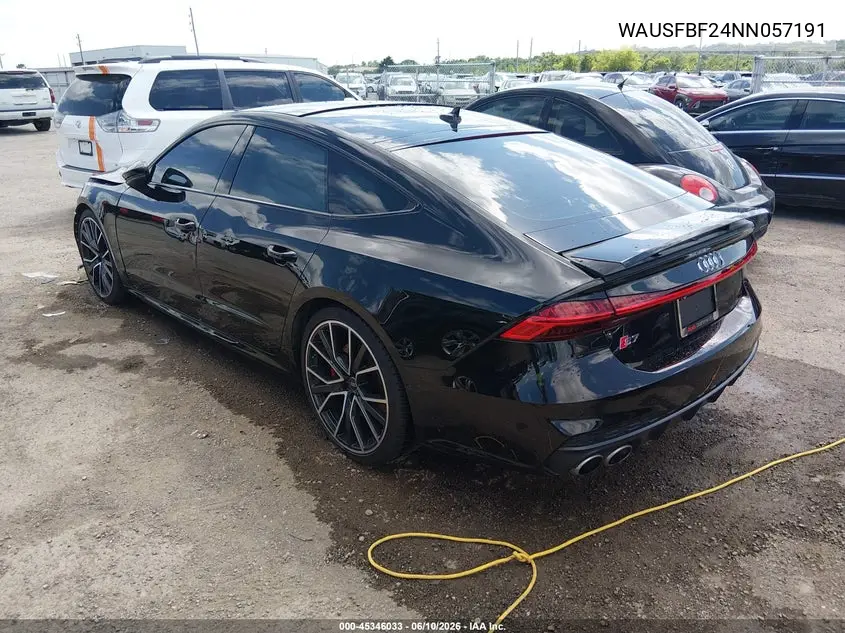 2022 Audi S7 Sportback Prestige Tfsi Quattro Tiptronic VIN: WAUSFBF24NN057191 Lot: 45346033