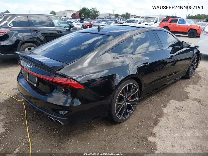 2022 Audi S7 Sportback Prestige Tfsi Quattro Tiptronic VIN: WAUSFBF24NN057191 Lot: 45346033