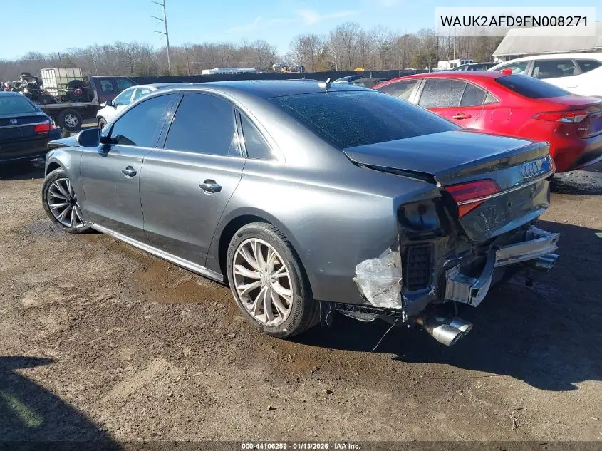 2015 Audi S8 4.0T VIN: WAUK2AFD9FN008271 Lot: 44106259