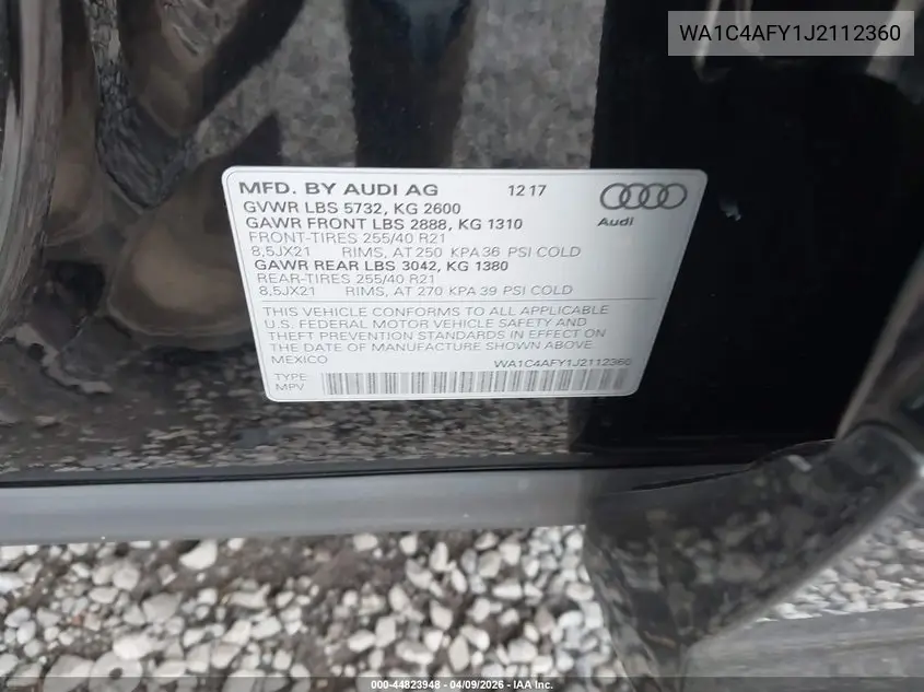 2018 Audi Sq5 3.0T Premium Plus VIN: WA1C4AFY1J2112360 Lot: 44823948