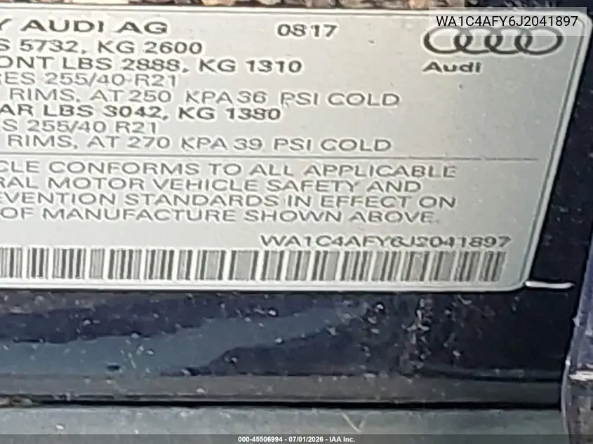2018 Audi Sq5 3.0T Premium Plus VIN: WA1C4AFY6J2041897 Lot: 45506994