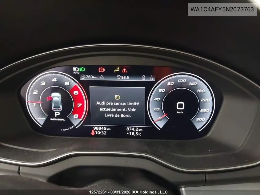 2022 Audi Sq5 Prestige VIN: WA1C4AFY5N2073763 Lot: 12572261