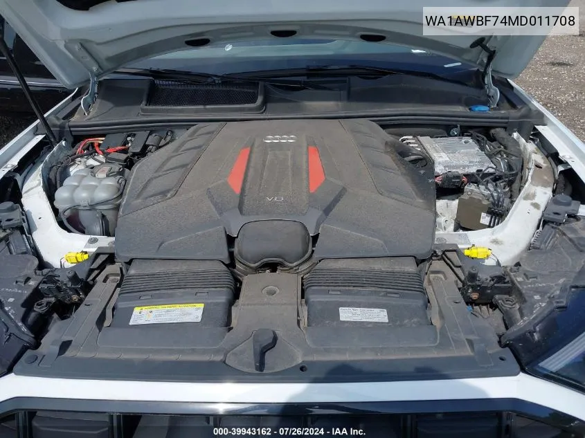 2021 Audi Sq7 Premium Plus Tfsi Quattro Tiptronic VIN: WA1AWBF74MD011708 Lot: 39943162