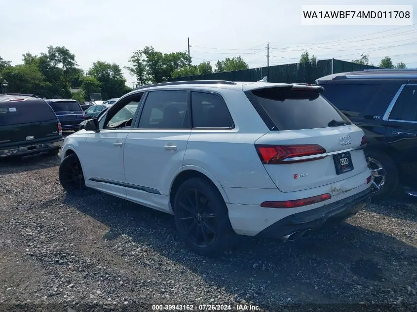 2021 Audi Sq7 Premium Plus Tfsi Quattro Tiptronic VIN: WA1AWBF74MD011708 Lot: 39943162