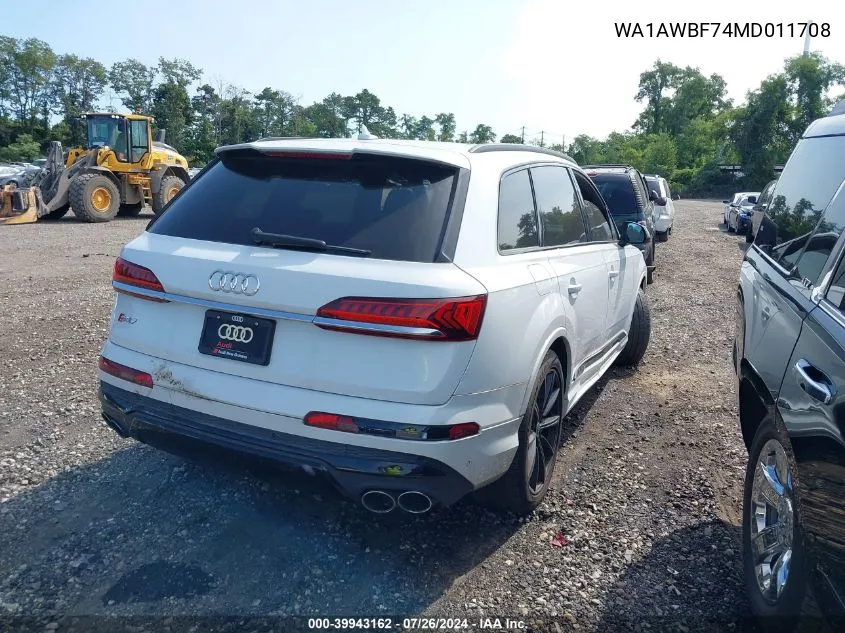 2021 Audi Sq7 Premium Plus Tfsi Quattro Tiptronic VIN: WA1AWBF74MD011708 Lot: 39943162