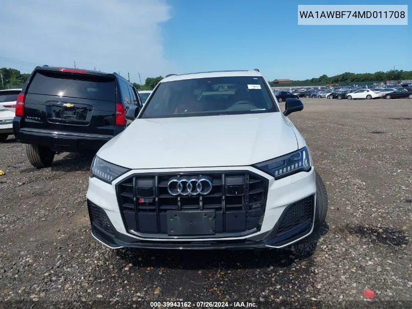 2021 Audi Sq7 Premium Plus Tfsi Quattro Tiptronic VIN: WA1AWBF74MD011708 Lot: 39943162