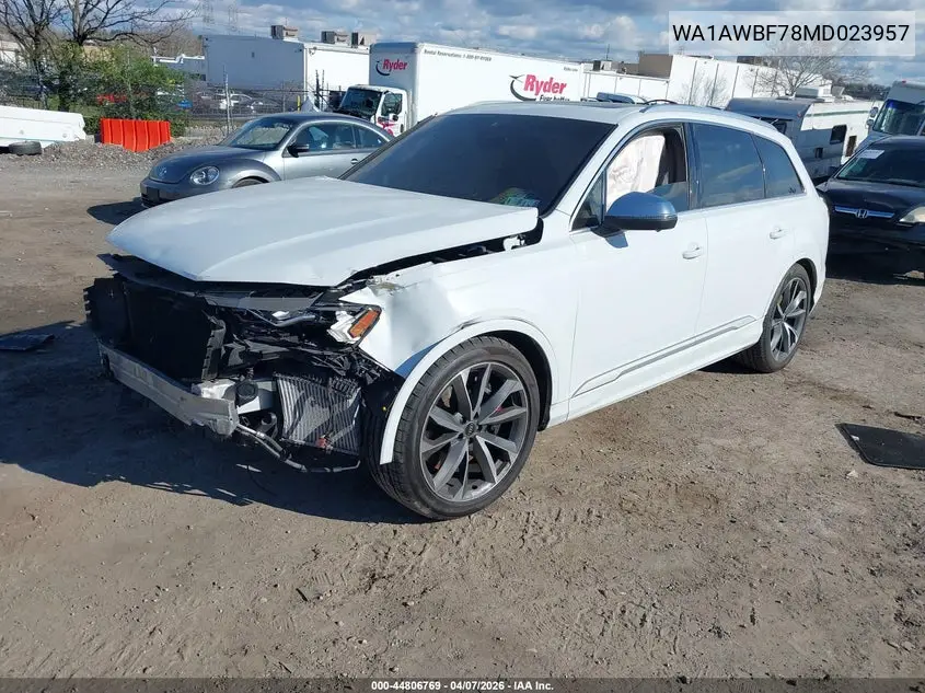 2021 Audi Sq7 Premium Plus Tfsi Quattro Tiptronic VIN: WA1AWBF78MD023957 Lot: 44806769