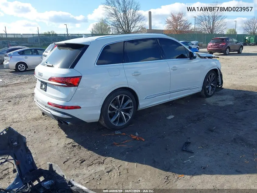 2021 Audi Sq7 Premium Plus Tfsi Quattro Tiptronic VIN: WA1AWBF78MD023957 Lot: 44806769