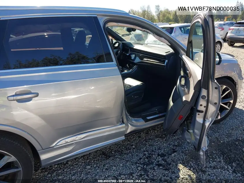 2022 Audi Sq7 Prestige Tfsi Quattro Tiptronic VIN: WA1VWBF78ND000035 Lot: 45337592