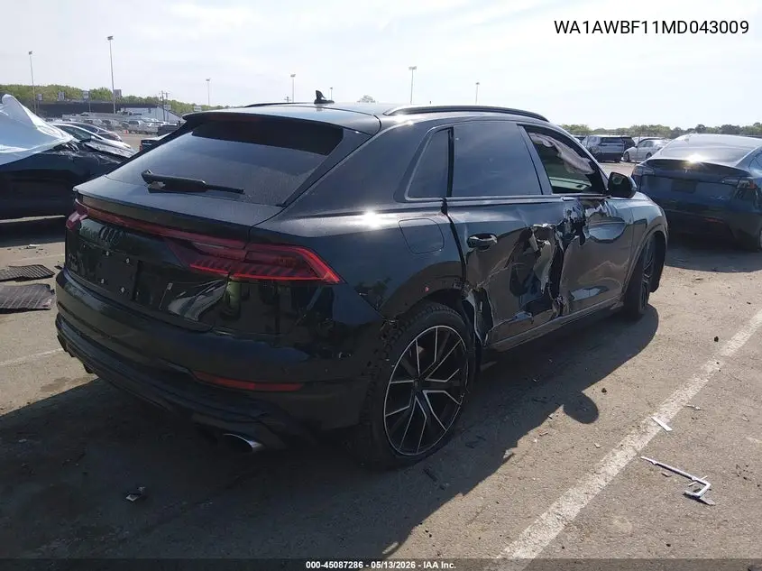 2021 Audi Sq8 Premium Plus Tfsi Quattro Tiptronic VIN: WA1AWBF11MD043009 Lot: 45087286