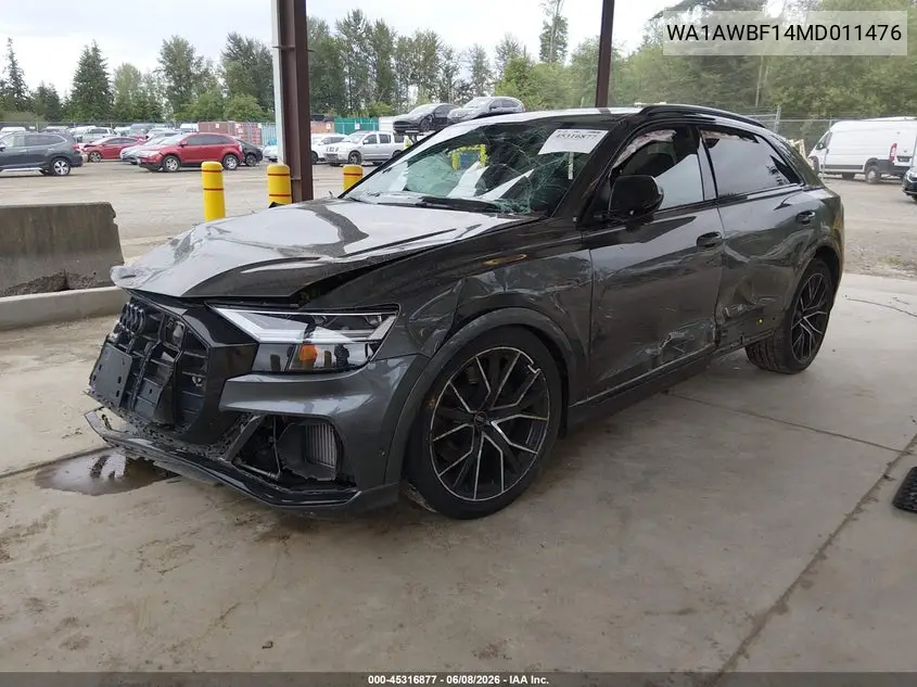 2021 Audi Sq8 Premium Plus Tfsi Quattro Tiptronic VIN: WA1AWBF14MD011476 Lot: 45316877