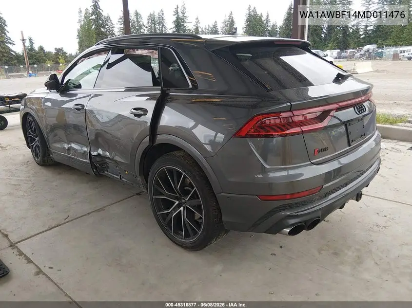 2021 Audi Sq8 Premium Plus Tfsi Quattro Tiptronic VIN: WA1AWBF14MD011476 Lot: 45316877