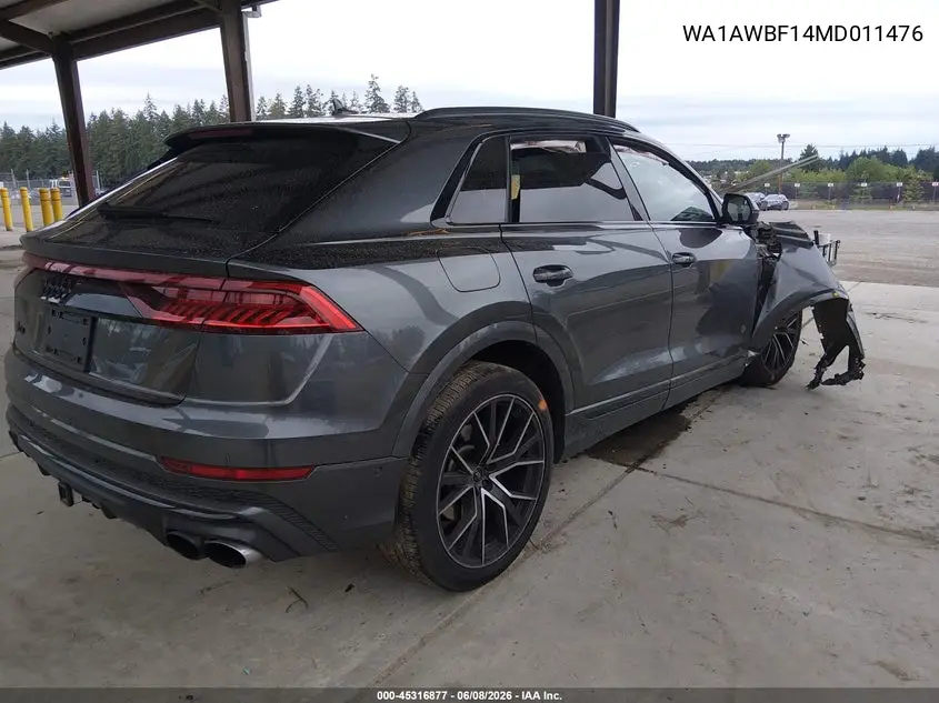 2021 Audi Sq8 Premium Plus Tfsi Quattro Tiptronic VIN: WA1AWBF14MD011476 Lot: 45316877