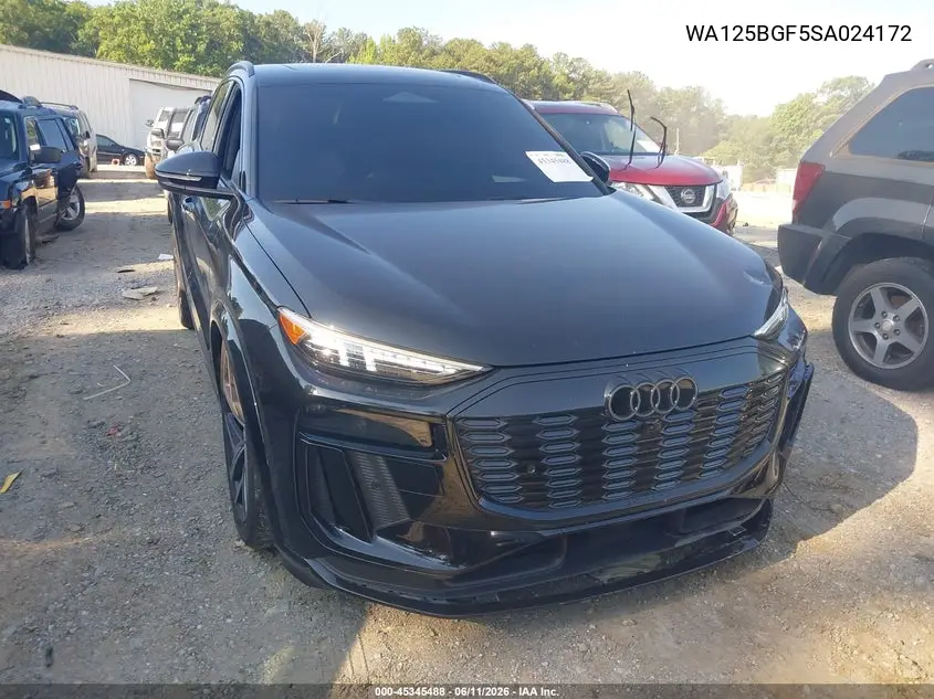 2025 Audi Sq6 E-Tron Premium Plus Quattro VIN: WA125BGF5SA024172 Lot: 45345488