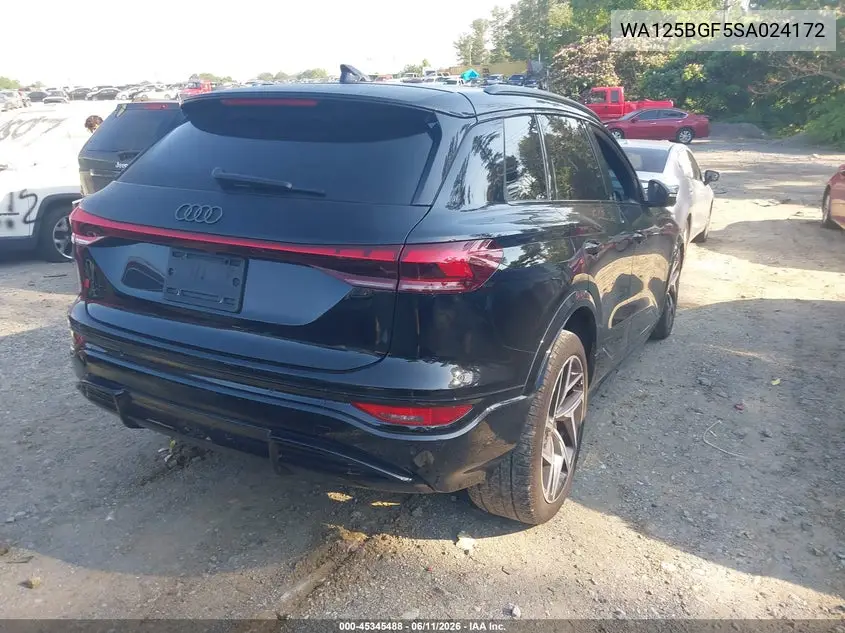 2025 Audi Sq6 E-Tron Premium Plus Quattro VIN: WA125BGF5SA024172 Lot: 45345488