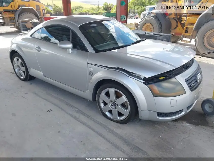 2000 Audi Tt VIN: TRUUC28N0Y1017915 Lot: 45145265