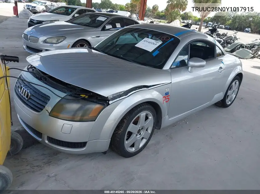 2000 Audi Tt VIN: TRUUC28N0Y1017915 Lot: 45145265