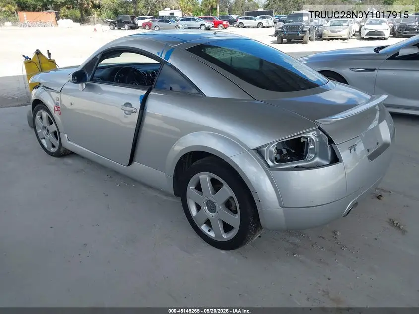 2000 Audi Tt VIN: TRUUC28N0Y1017915 Lot: 45145265