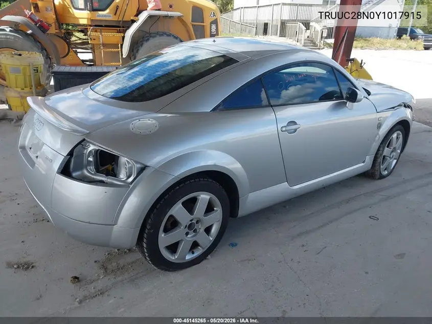 2000 Audi Tt VIN: TRUUC28N0Y1017915 Lot: 45145265
