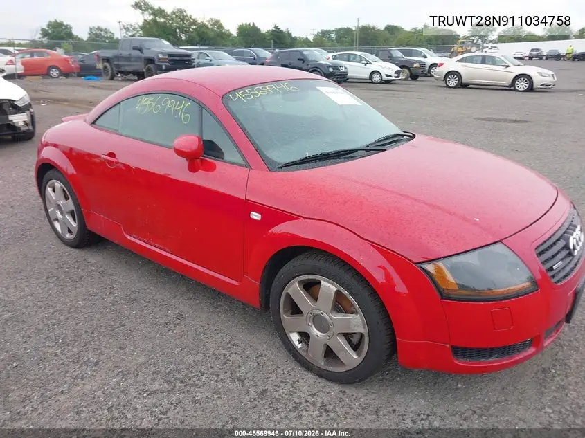 2001 Audi Tt VIN: TRUWT28N911034758 Lot: 45569946